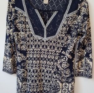 Lucky Brand Boho split neck blouse